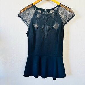 Guess peplum‎ top in Black lace detail sz S